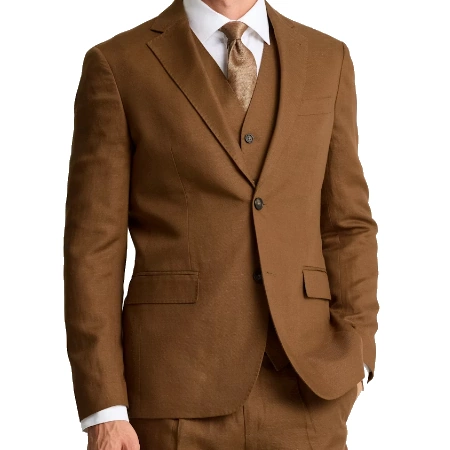 Ruskea pellavapuku slim fit