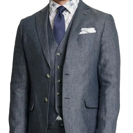 Sininen pellavapuku slim fit